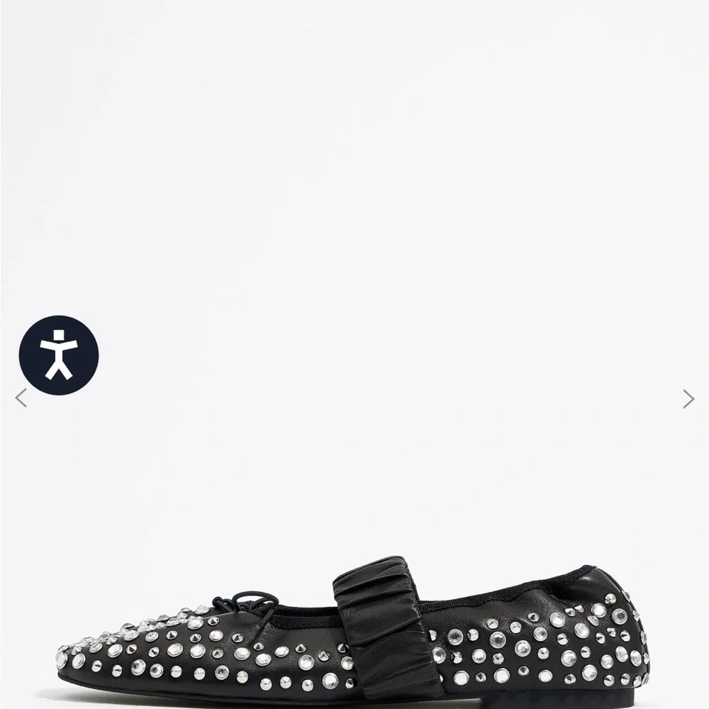 NWT BIMBA y Lola STUDDED BLACK LEATHER BALLERINA Ballet Flats size 39 - Picture 2 of 12